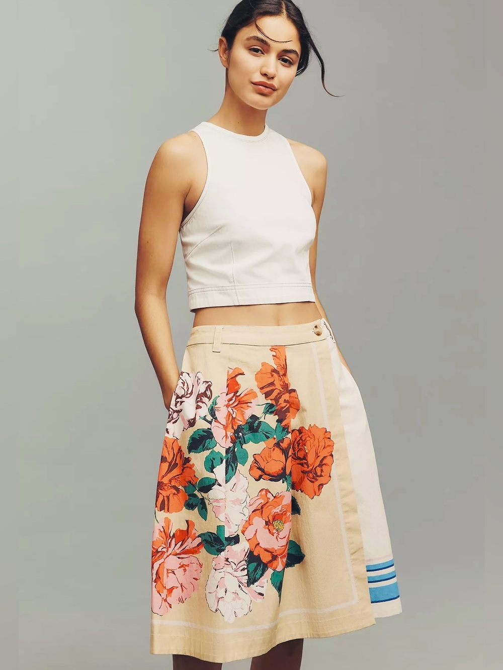 ANTHROPOLOGIE 10 Maeve Tea Towel Wrap Bermuda Shorts Pleated Floral Skort Skirt